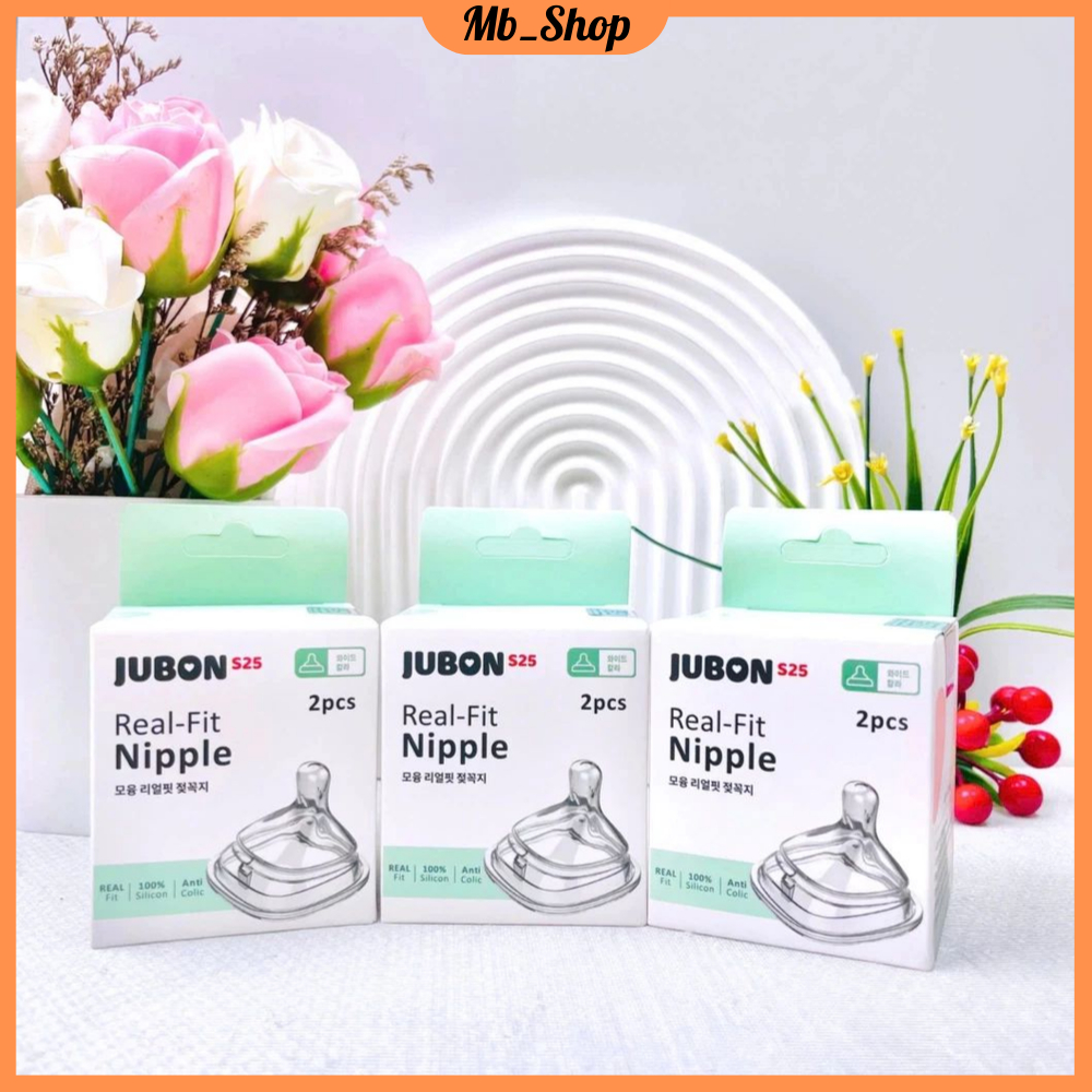Núm ti bình sữa cổ vuông Jubon chất liệu silicon mềm mại, phù hợp với nhiều bình sữa