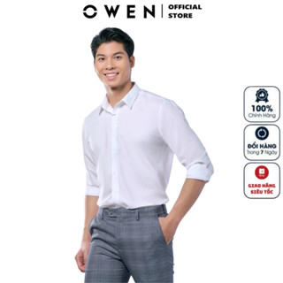 Áo sơ mi nam dài tay OWEN AR240309D somi công sở cao cấp màu màu trắng trơn chất liệu Café dáng suông tà lượn k