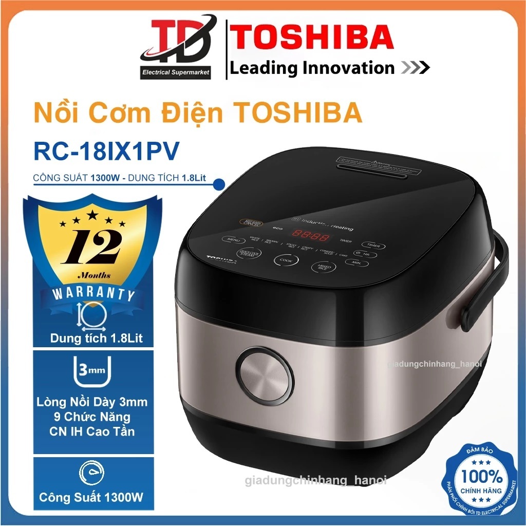 Nồi Cơm Cao Tần Toshiba RC-18IX1PV & RC-10IX1PV, Công Nghệ IH 3D - Lòng Nồi Siêu Dày, Hàng Chính Hãng