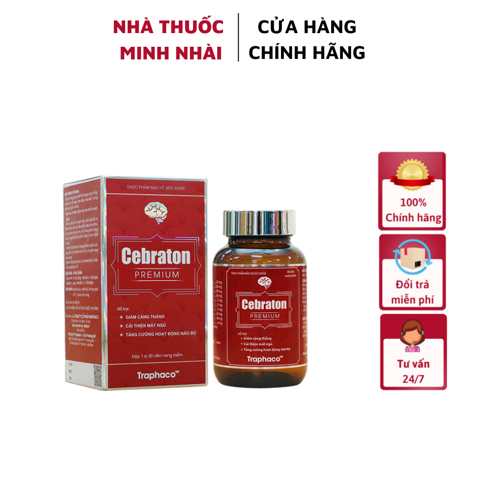 (Chính Hãng) Cebraton Traphaco Bổ Não Cao Cấp Giảm Căng Thẳng Đau Đầu Cải Thiện Mất Ngủ Lọ 30v