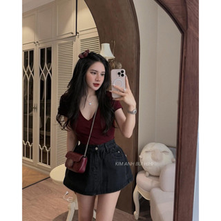 Áo cổ tim độn vai Kim Anh Bùi [ Sẵn ship]