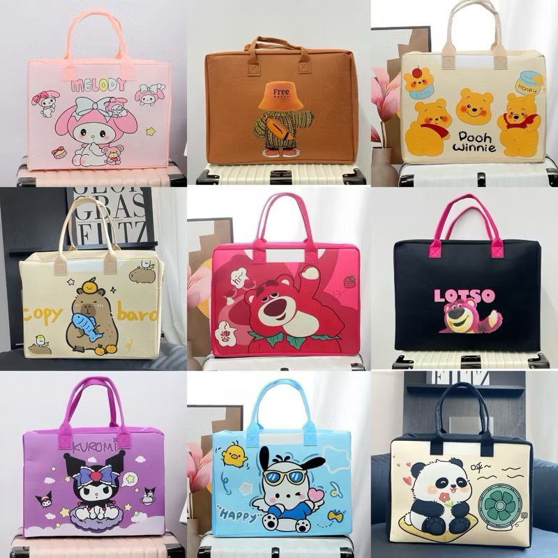 Túi Du Lịch Bằng Vải Nỉ Nhẹ Mềm Mại In Họa Tiết Hoạt Hình Phong Cách Hàn Quốc