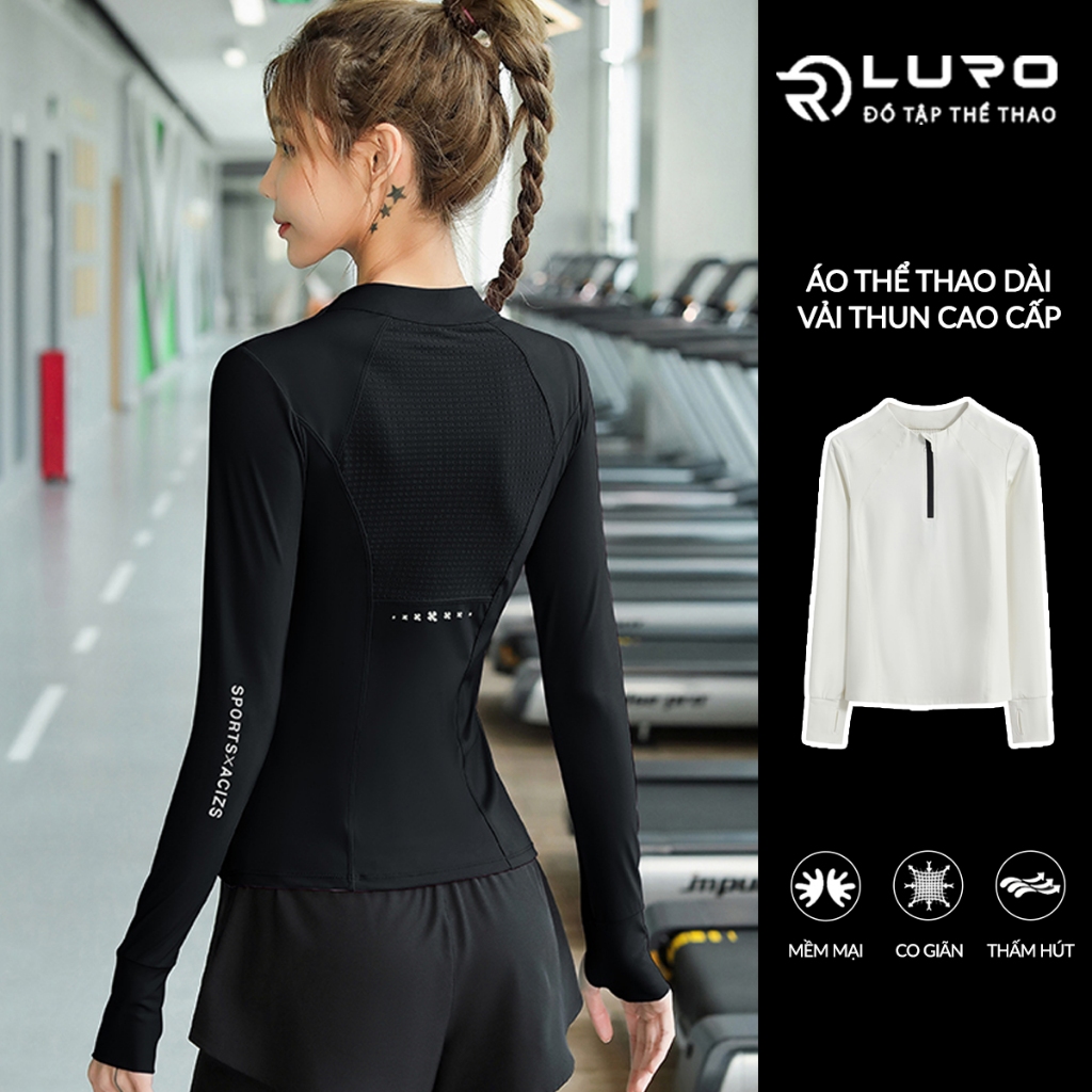 Áo thể thao nữ tay dài [Louro A14] thiêt kế khóa kéo, phối lưới siêu thoáng, tập gym, yoga