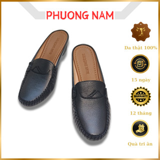 Giày Sục Nữ Trung Niên PHƯƠNG NAM - Da Bò Mũi Tròn Hở Gót Đế 5cm Thêu Họa Tiết Tinh Giản Thanh Lịch
