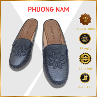 Giày Sục Nữ Trung Niên PHƯƠNG NAM - Da Bò Đế 2cm Thêu Họa Tiết Nghệ Thuật Đối Xứng - Có Size Lớn