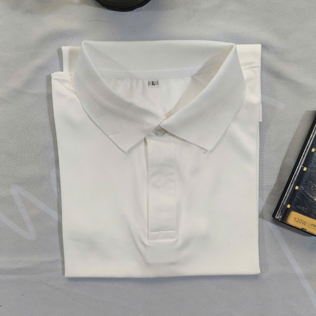 áo polo trắng trơn VẢI CÁ SẤU POLY CO GIÃN 4 CHIỀU