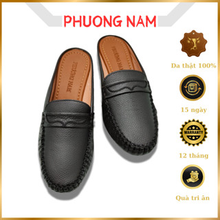 Giày Sục Nữ Trung Niên PHƯƠNG NAM - Da Bò - Mũi Tròn Hở Gót - Đế 5cm - Thêu Nơ Cách Điệu Nhã Nhặn