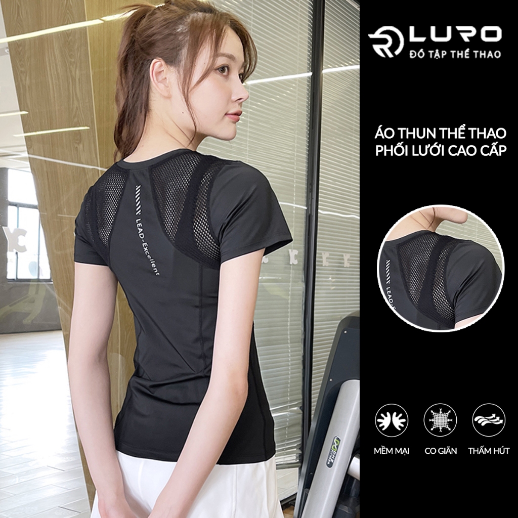 Áo thun thể thao phối lưới [Louro A38], kiểu áo tập gym yoga, chất liệu thoáng mát, co giãn 4 chiều
