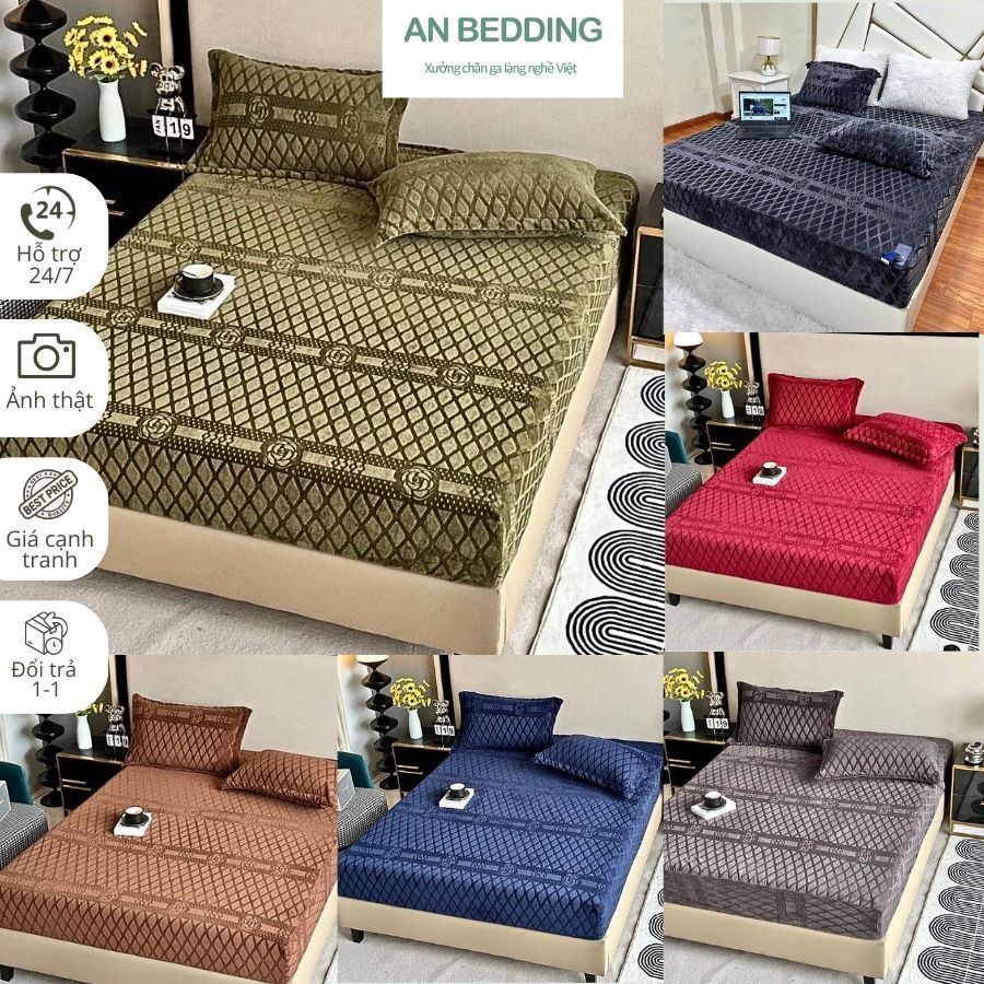 Bộ ga gối, ga giường nỉ nhung CoCo mềm mịn siêu ấm AN BEDDING