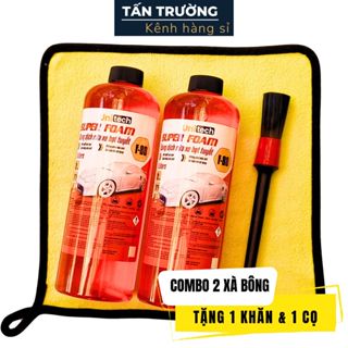 Combo 2 chai nước rửa xe bọt tuyết SUPER FOAM (Tặng Khăn & Cọ rửa xe), Dung dịch rửa xe siêu bóng