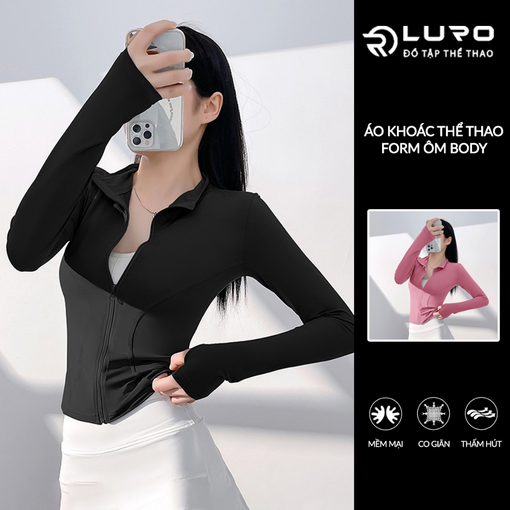 Áo khoác thể thao tay dài [Louro A12], Kiểu Áo Khóa Kéo Phom Ôm Phù Hợp Tập Gym, Yoga Chất Co Giãn
