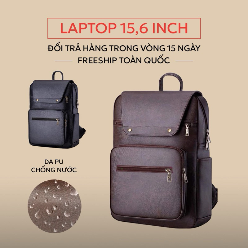 Balo Da Nam Nữ Thời Trang Cao Cấp 2025, Balo Da Nắp Gập Cho Học Sinh - Sinh Viên - Công Sở (Đựng Vừa Laptop 15.6 inch)