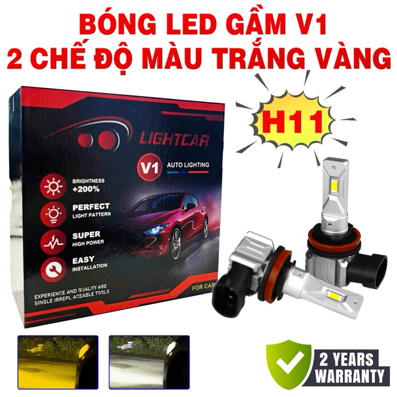 Bóng Led Gầm 2 Chế Độ Màu Trắng Vàng LightCar V1 Chân H11