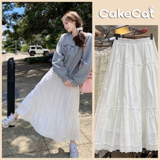 Chân Váy Trắng Dài 3 Tầng Chân Váy Midi Ren Gấu Chất Boi Hạt Mặc Đi Chơi Đi Biển Cakecat CV2501