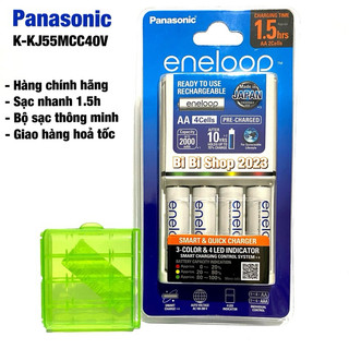 Bộ sạc pin aa aaa panasonic - bộ sạc nhanh tự ngắt panasonic eneloop 1.5 giờ kèm 4 pin aa 2000 mah tặng kèm hộp bảo quản