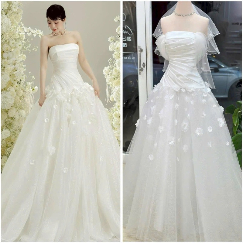  váy cưới 2in1   kèm tay trễ vai rời  cô dâu đi bàn dáng đuôi cá nhẹ nhàng sang trọng J.an 