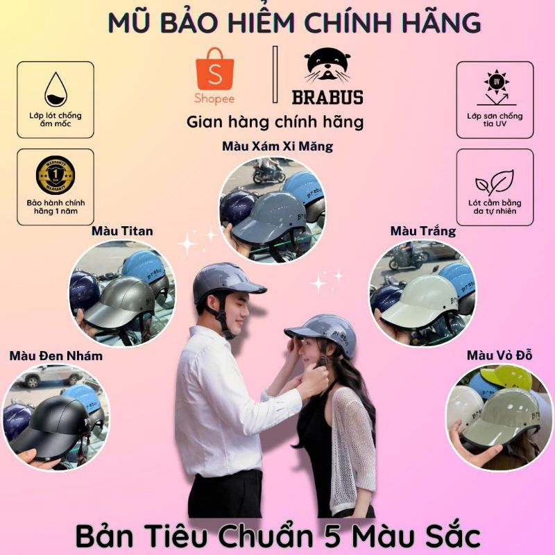 Mũ bảo hiểm BRABUS chính hãng, mũ bảo hiểm lưỡi trai bản phổ thông, không khoét sau (53-58cm)