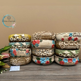 Chậu đất nung dáng ovan trồng cây cảnh, mix sen đá.