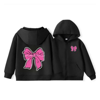Áo khoác bé gái Hoodie Zip form rộng chất liệu vải nỉ cotton mềm mịn co giãn nhẹ ép hình Nơ Kẹp.