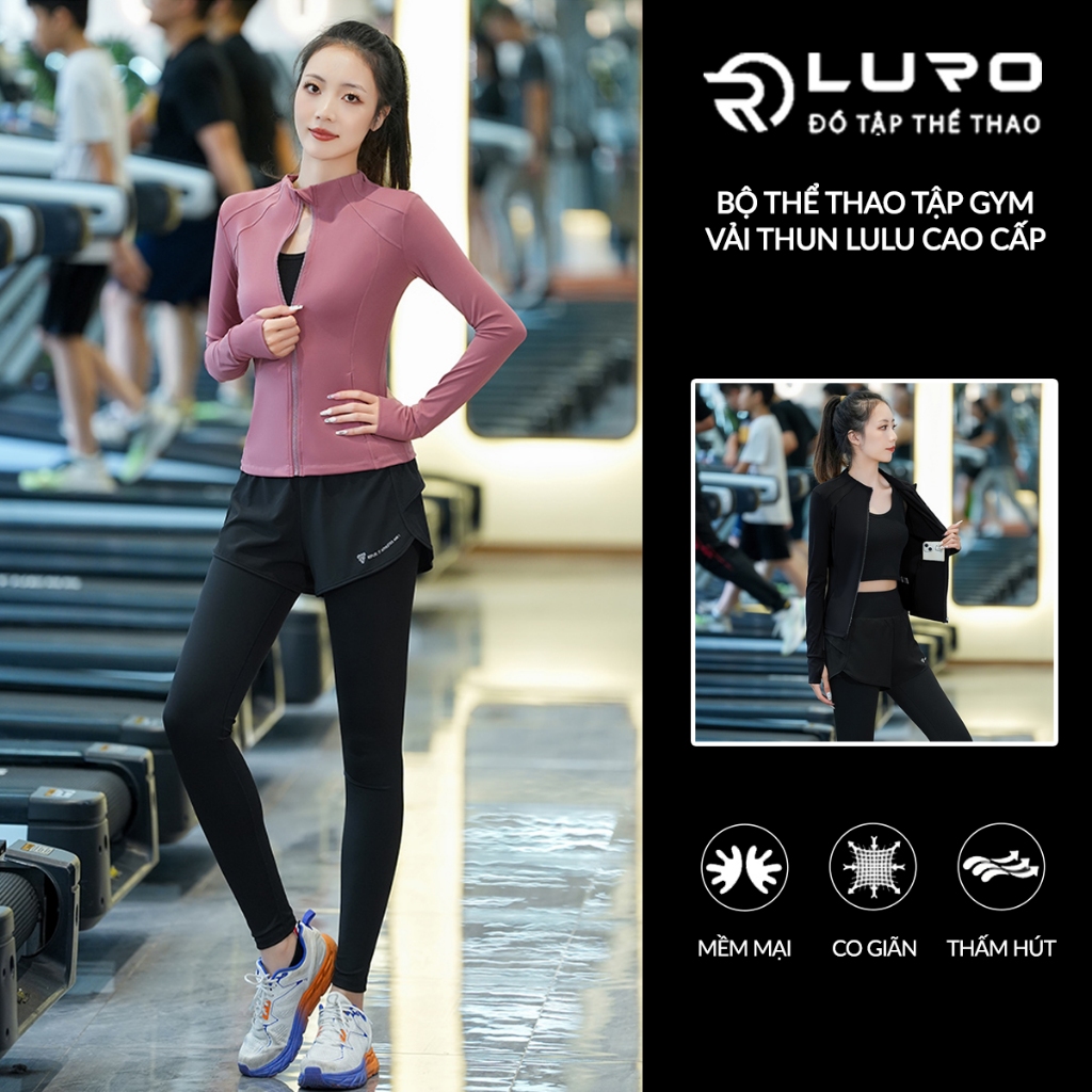 Bộ tập gym nữ dài tay [Louro S9], kiểu đồ thể thao tập gym, chạy bộ, đạp xe, yoga, chất liệu co giãn