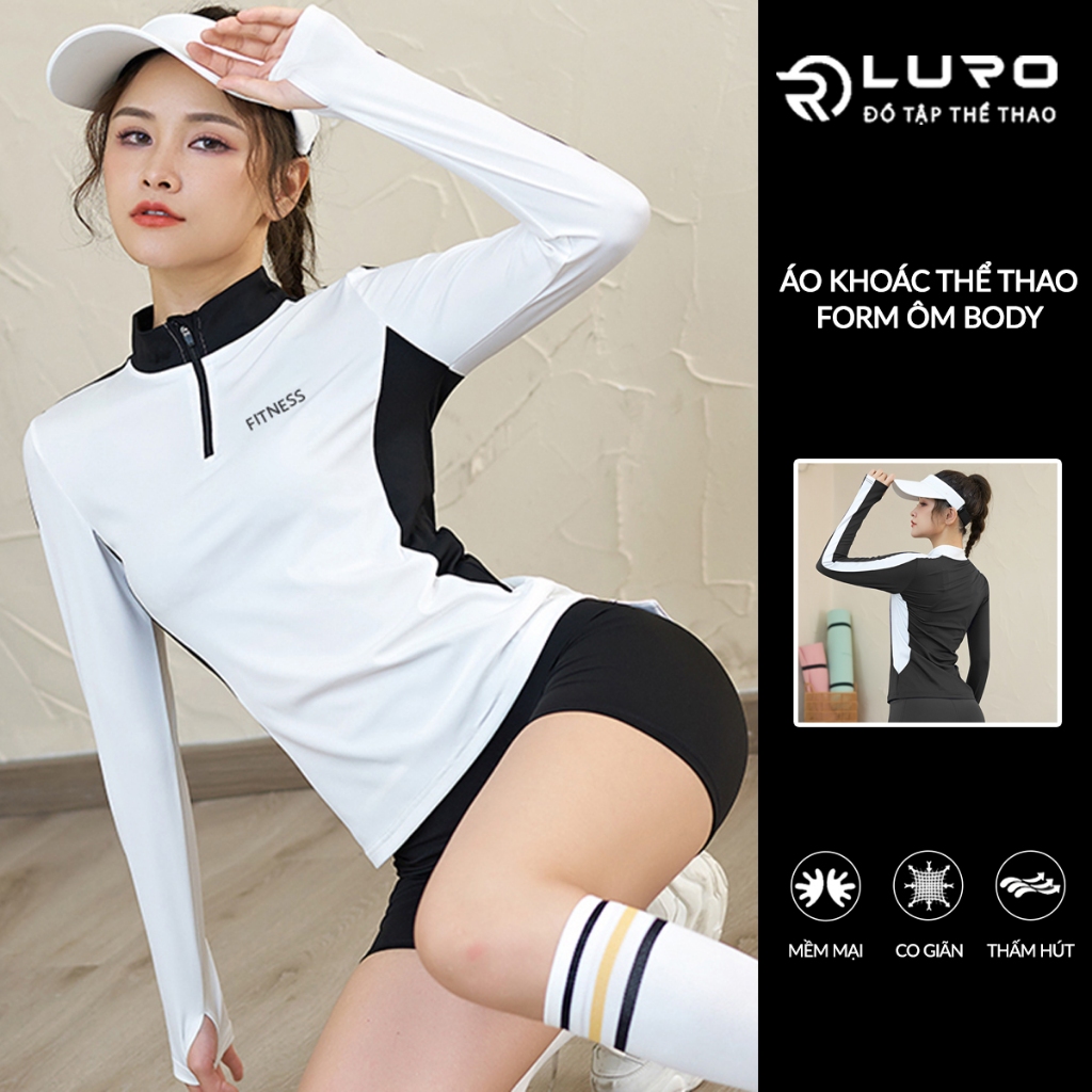 Áo thể thao nữ tay dài khóa kéo [Louro A16],phối màu, phù hợp chơi cầu lông, tennis, golf, gym, yoga