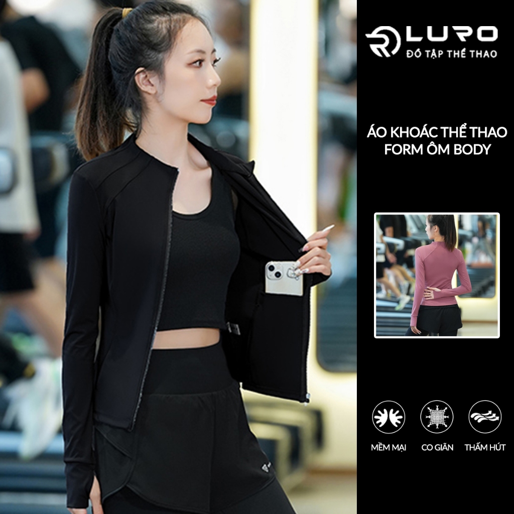 Áo khoác nữ thể thao tay dài Louro A9, chất liệu co giãn 4 chiều, phù hợp tập gym, yoga, zumba