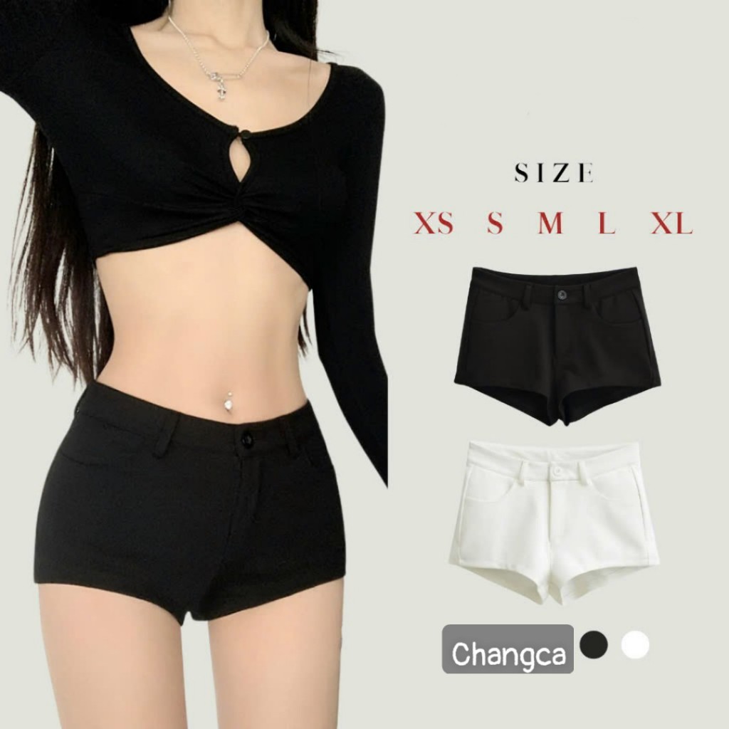 Quần Short Nữ Cạp Trễ 4 Túi Quần Ôm Dáng Đùi Nữ Cạp Trễ Quần Đùi Ngắn Cạp Thấp Co Giãn 4 Chiều Vải U