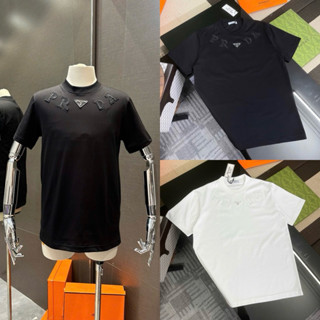 Áo phông nam nữ Premium Cotton PB thêu nổi chữ phối logo tam giác kim loại quanh cổ basic boy phố AP569P