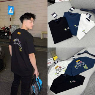 Áo phông nam nữ Premium Cotton PB thêu hoạ tiết chữ Luôn Vui Tươi logo hoa hai mặt boy phố AP566P