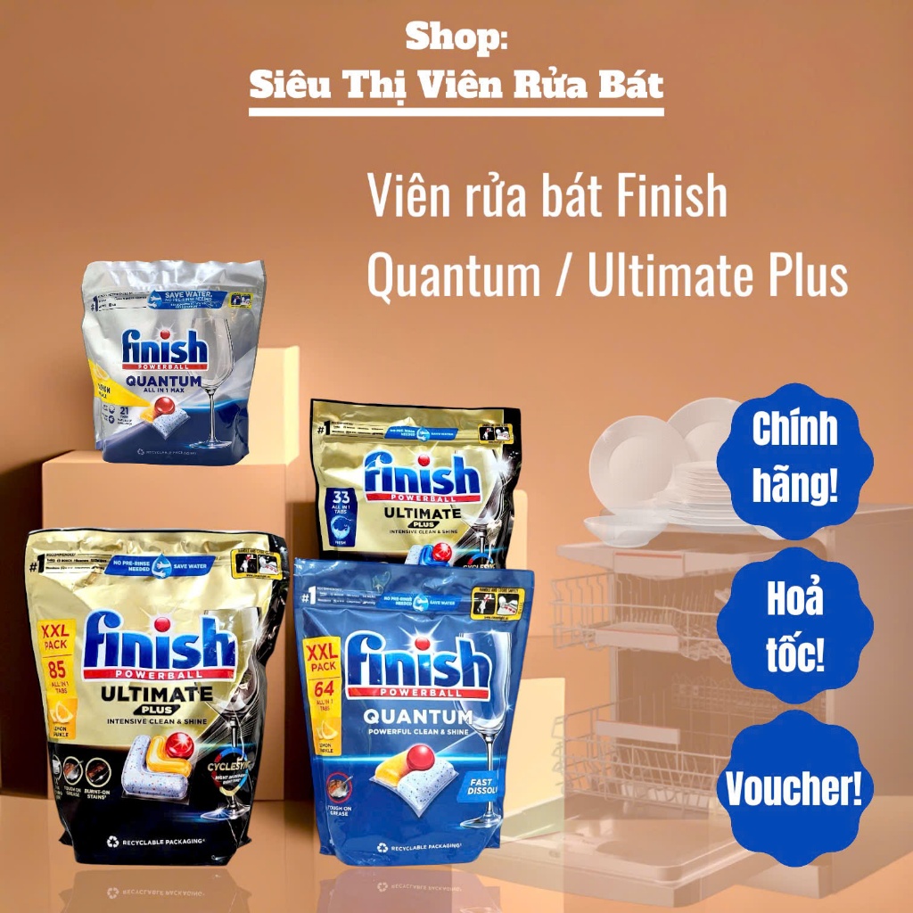 [LOẠI MẠNH NHẤT] Viên rửa bát Finish Quantum / Ultimate [sạch vô địch, thơm vô địch]