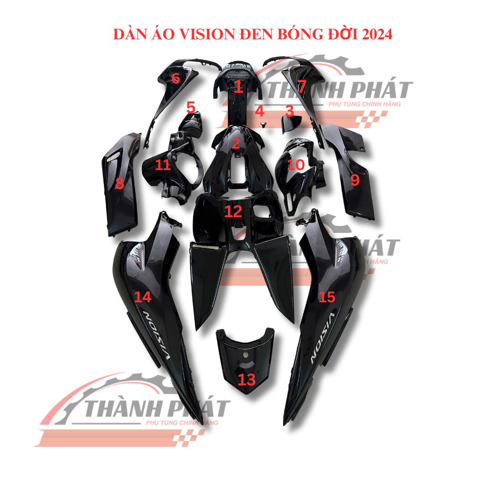 Dàn Áo Vision Đen bóng 2024 full 15 món Gắn được đời 2021,2022,2023,2024,2025 Zin Hãng