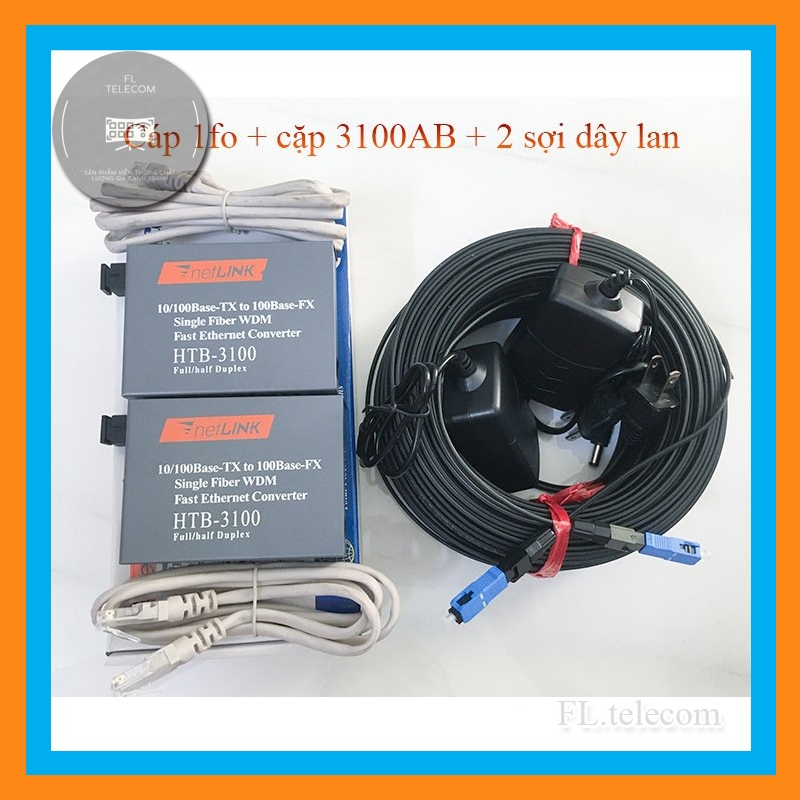 Dây cáp quang 1fo + converter 3100AB 100mbp FL telecom cáp bấm sẵn 2 đầu converter 3100AB tặng kèm 2 dây lan