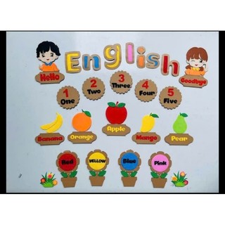 Góc ENGLISH steam bằng bìa carton học số ,học màu và các loại quả bằng tiếng anh