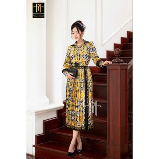 Set lụa sơmi dài tay mix chân dập li