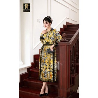 Set lụa sơmi dài tay mix chân dập li