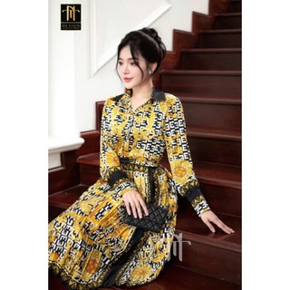 Set lụa sơmi dài tay mix chân dập li