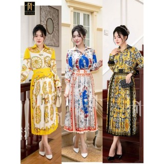 Set lụa sơmi dài tay mix chân dập li
