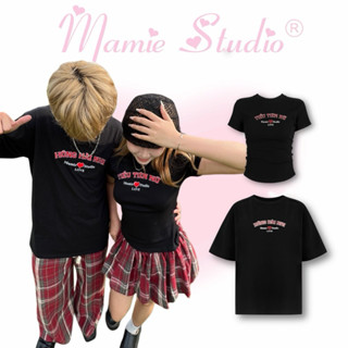 MaMie studio - Áo thun cặp thêu chữ TIỂU TIÊN NỮ - HỒNG HÀI NHI cho nam nữ form rộng chất cotton 2 chiều.