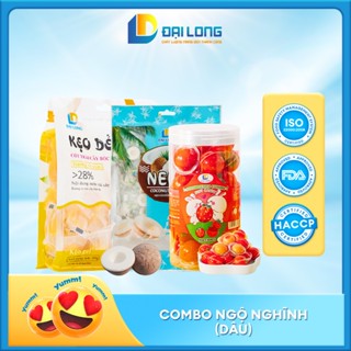[800 gram] Combo NGỘ NGHĨNH Đại Long gồm kẹo xoài bóc vỏ, kẹo dẻo 30 viên, kẹo gáo dừa đồ ăn vặt