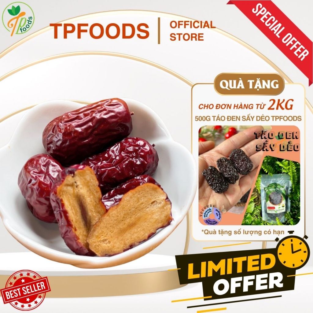 (1Kg)Táo Tàu Đỏ Sấy Tươi_TPfoods_Không đường_Nguyên Hương Vị Thơm Ngon Thích hợp ăn vặt nhưng vẫn đả