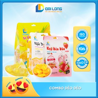 [1100gr] Combo DẺO DẺO Đại Long gồm 3 túi kẹo xoài bóc vỏ, kẹo bắp nhân chảy, kẹo dâu bi bóc vỏ