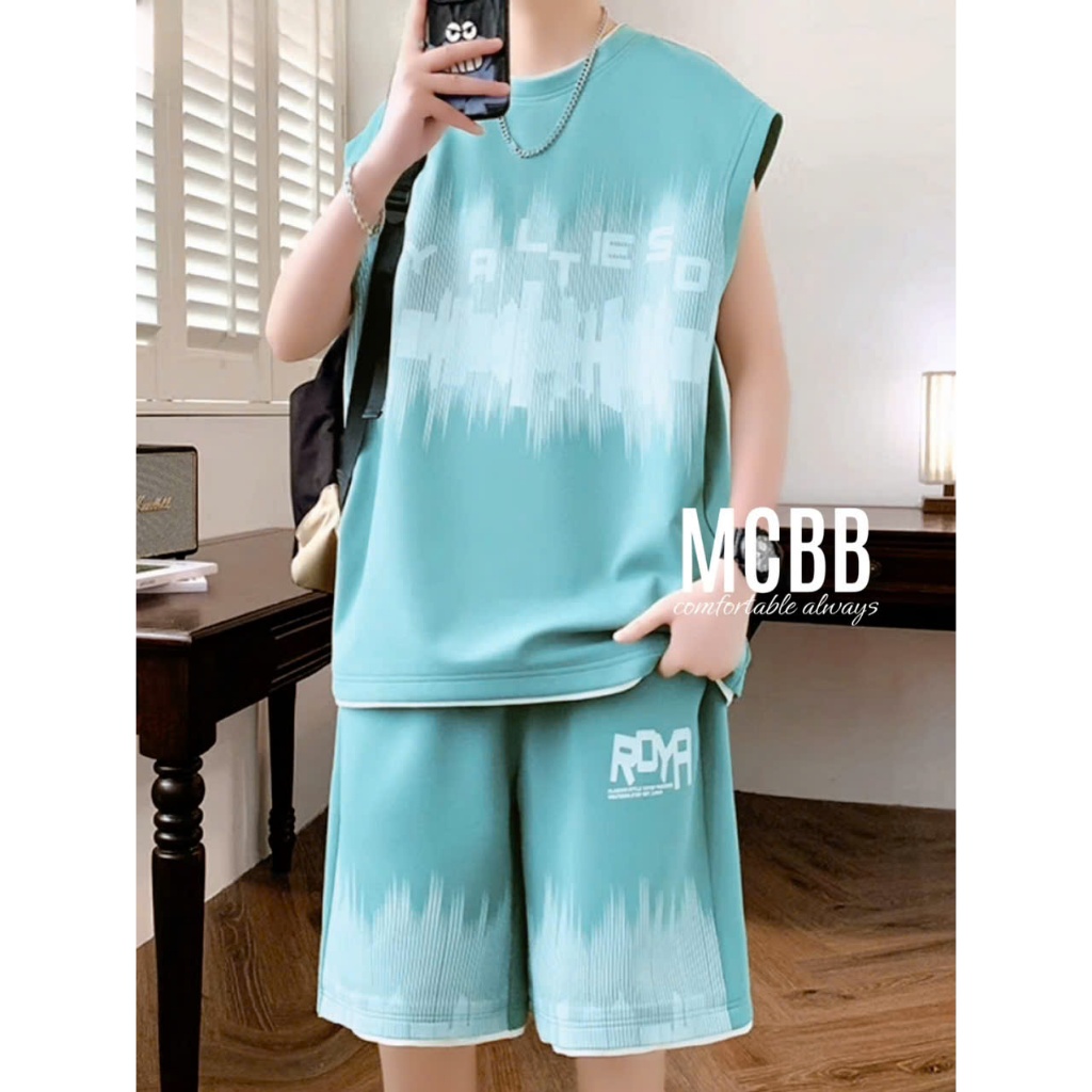 Mcbb bộ ba lỗ bé trai 21-48 kg vải cotton áo sát nách bé trai quần short bộ quần áo bé trai set 3 lỗ