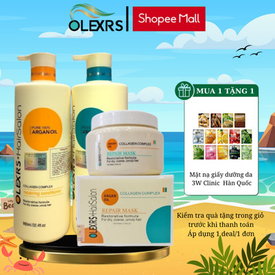 Combo CẶP GỘI XẢ Olexrs+Hair Salon Và  Ủ TÓC Olexrs Collagen Giúp Phục Hồi Tóc Hư Tổn 960ml và 500ml
