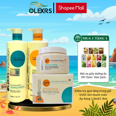 Combo CẶP GỘI XẢ Olexrs+Hair Salon Và Ủ TÓC Olexrs Collagen Phục Hồi Tóc Hư Tổn 500ml và 500ml