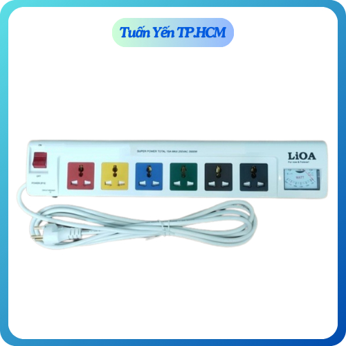 Ổ cắm lioa 6 lỗ 3 chấu 6OFSSW3-3 super có đồng hồ đo Watt dây dài 3 mét - Tuấn Yến