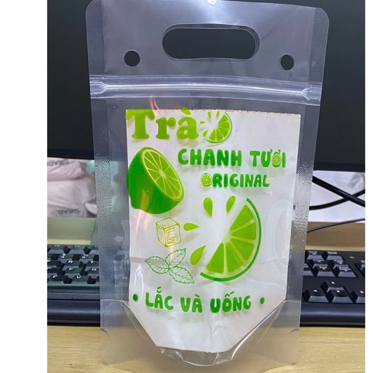 Túi zip trà sữa, trà chanh, nước ép in hình sẵn, chất lượng cao, khóa zip chắc chắn