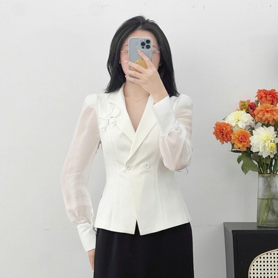 Áo Kiểu Nữ 𝐂𝐂𝐇𝐀𝐓 Dáng Ôm Kiểu Phối Tay Saphia Chất Liệu Tuytsi Cao Cấp 24ADS8009OT