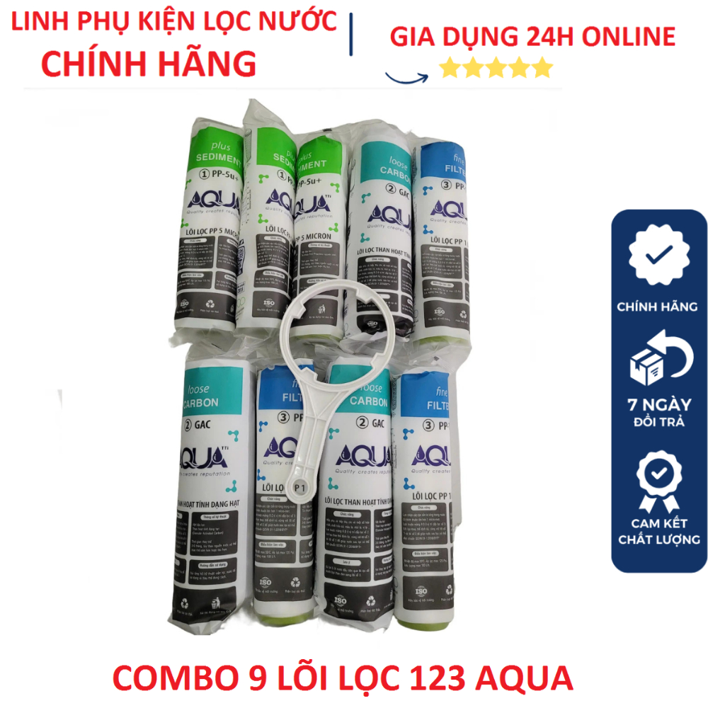 Combo 9 Lõi Lọc Nước AQUA 123 - Gồm 3 Lõi Số 1, 3 Lõi Số 2, 3 Lõi Số 3