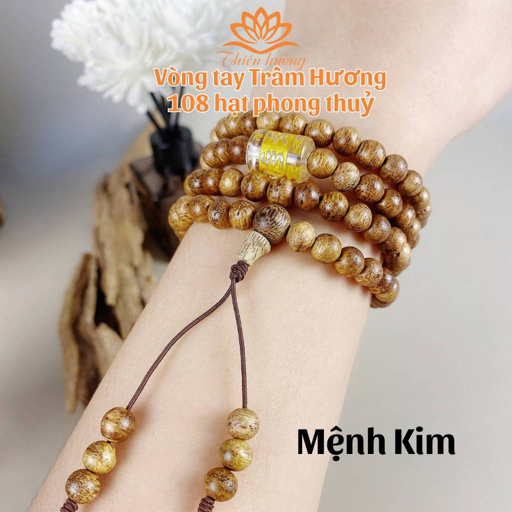 Vòng tay phong thủy trầm hương 108 hạt mix lu thống 5 mệnh: Kim, Mộc, Thuỷ, Hoả, Thổ, Cho Nam Và Nữ,...Thienhuong