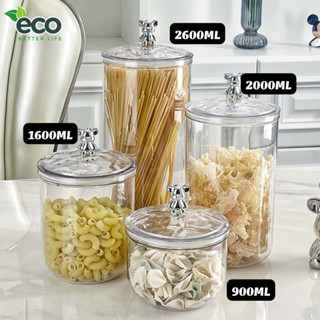 Hũ Đựng Bánh Kẹo Gia Vị Nhựa PET Cao Cấp Nắp Gấu Kín Hơi Vân Kim Cương Sang Trọng